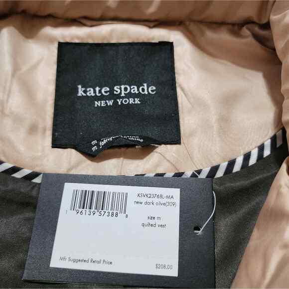 Kate Spade Dark Olive Green Quilted Equestrian Vest Women's‎ Size Medium New! - Picture 12 of 12
